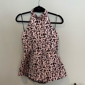 NEW Design Lab Sparkly Leopard Print Peplum Top, M